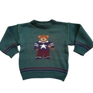 Vtg 1990s Express Youth Green Football Teddy Bear Sweater Size 4T
